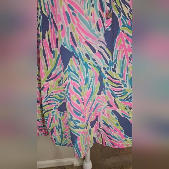 LILLY PULITZER Elsa Silk Top In Indigo Palm Reader Color. Size Small - Picture 7 of 13
